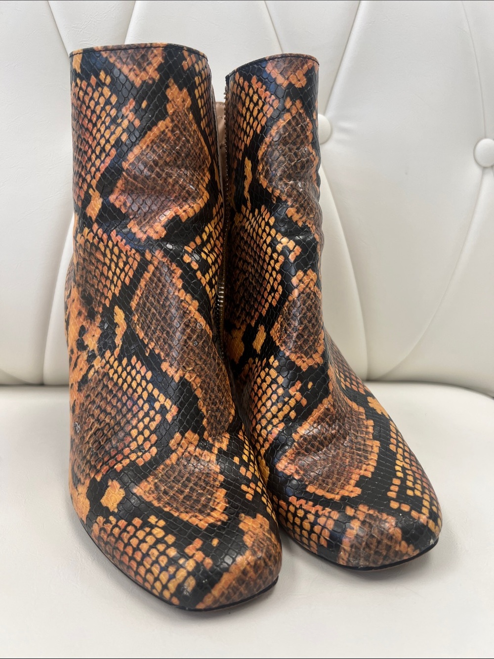 Steve Madden Pixie Ankle Boots Orange Black Snake Print Block Hee